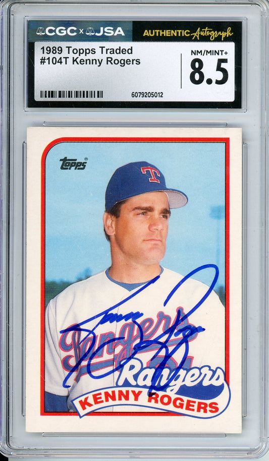 1989 TOPPS TRADED KENNY ROGERS #104T ROOKIE PERFECT GAME  AUTOGRAPH CGC 8.5