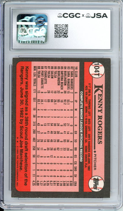 1989 TOPPS TRADED KENNY ROGERS #104T ROOKIE PERFECT GAME  AUTOGRAPH CGC 8.5