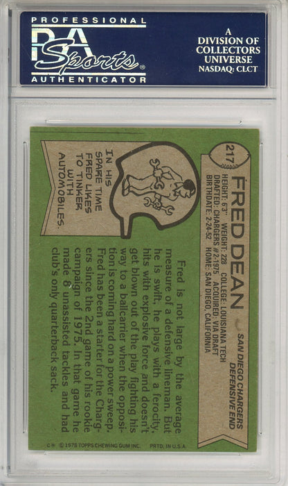 1978 TOPPS FOOTBALL - FRED DEAN #217 CHARGERS HOF AUTOGRAPH PSA/DNA EX 5.5
