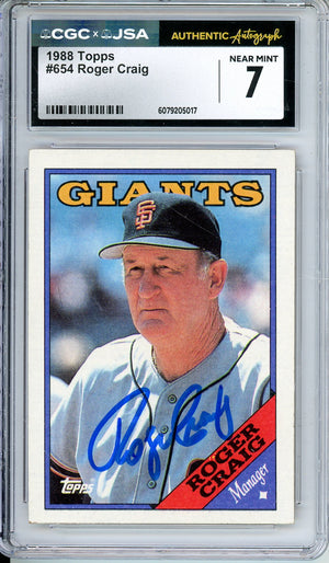 1988 TOPPS ROGER CRAIG #654 4-TIME WS CHAMP AUTOGRAPH CGC 7