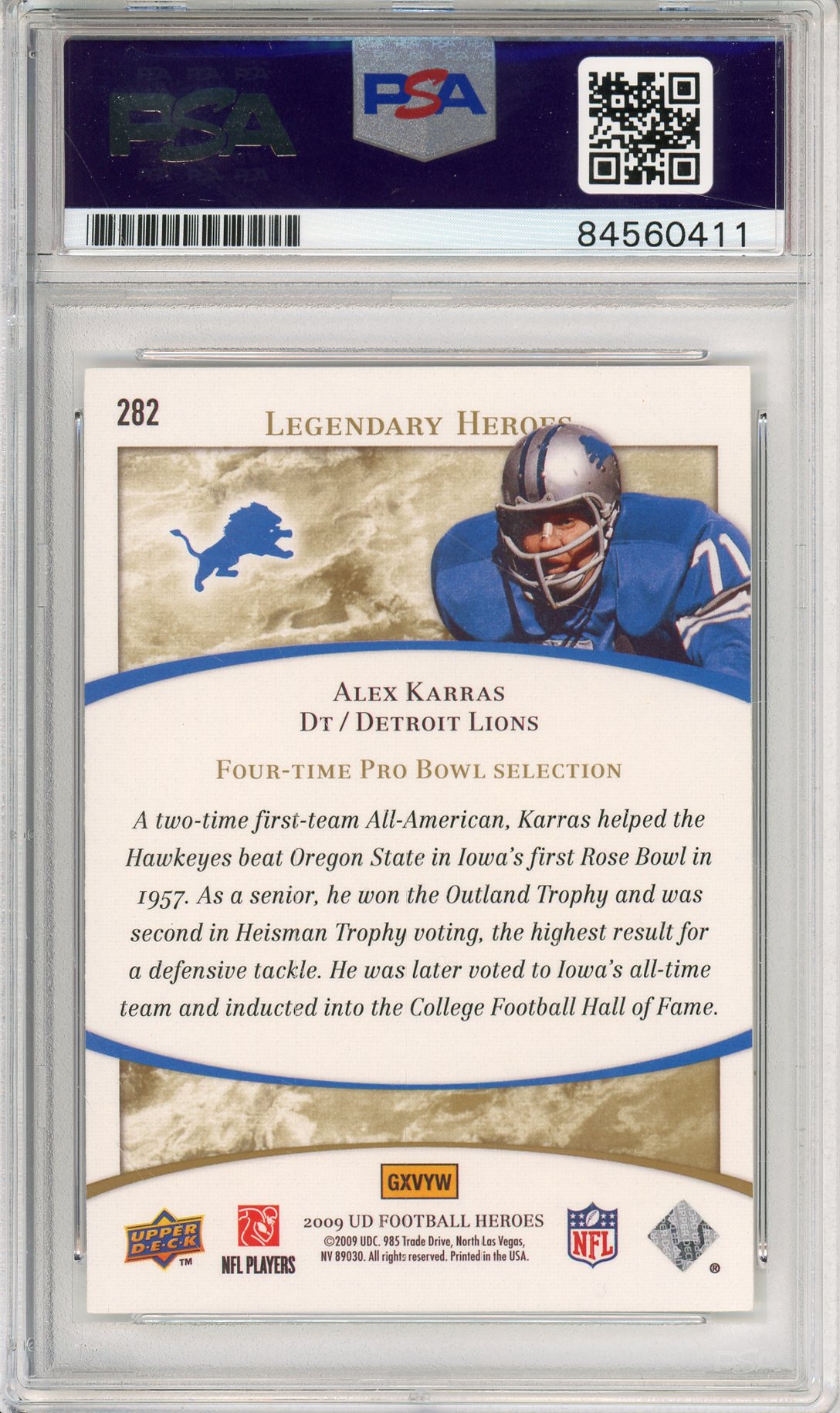 200 UPPER DECK FOOTBALL - ALEX KARRAS #282 LIONS HOF AUTOGRAPH PSA/DNA AUTO GRADE GEM MT 10