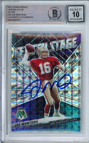 2021 PANINI MOSAIC CENTER STAGE SILVER JOE MONTANA #16 49ERS HOF AUTO BECKETT 10 AUTOGRAPH