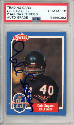 1989 SWELL FOOTBALL - GALE SAYERS #106 BEARS HOF AUTOGRAPH SA/DNA AUTO GRADE GEM MT 10