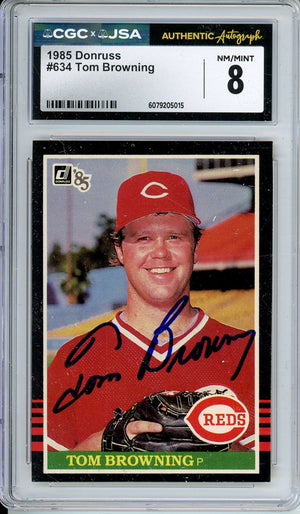 1985 DONRUSS TOM BROWNING #634 PERFECT GAME AUTOGRAPH CGC 8