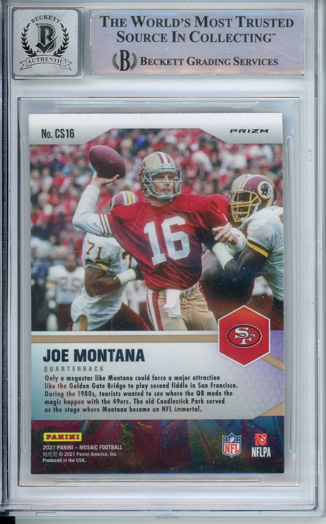 2021 PANINI MOSAIC CENTER STAGE SILVER JOE MONTANA #16 49ERS HOF AUTO BECKETT 10 AUTOGRAPH