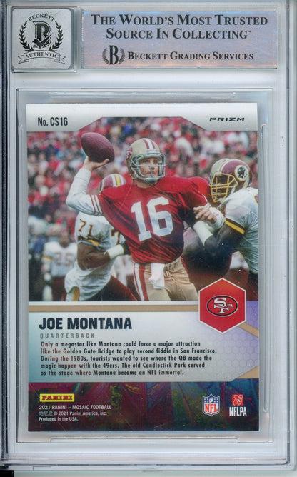 2021 PANINI MOSAIC CENTER STAGE SILVER JOE MONTANA #16 49ERS HOF AUTO BECKETT 10 AUTOGRAPH