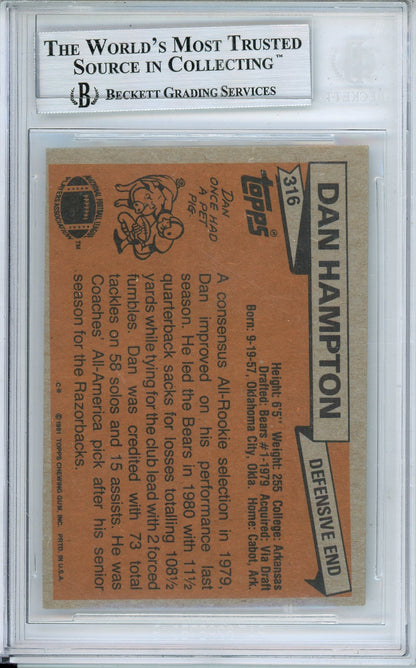 1981 TOPPS DAN HAMPTON #316 BEARS HOF AUTOGRAPH W/ INCRIPTION BGS AUTHENTIC