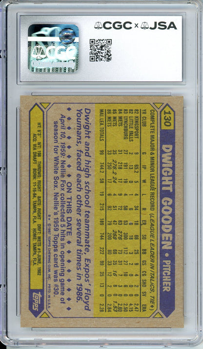 1987 TOPPS DWIGHT GOODEN #130 METS HOF AUTOGRAPH CGC 9