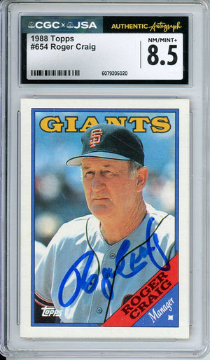 1988 TOPPS ROGER CRAIG #654 4-TIME WS CHAMP AUTOGRAPH CGC 8.5