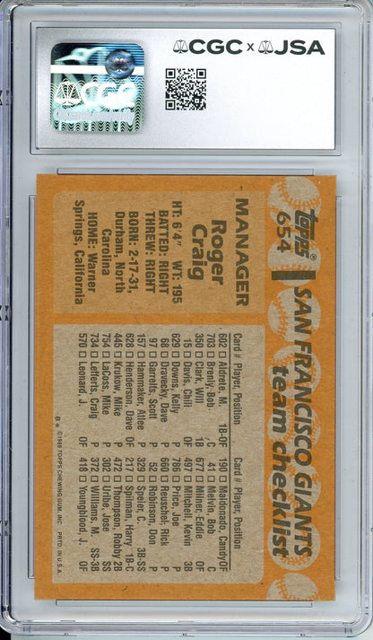 1988 TOPPS ROGER CRAIG #654 4-TIME WS CHAMP AUTOGRAPH CGC 8.5