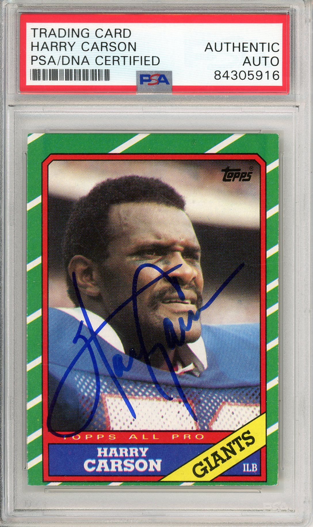 1986 TOPPS FOOTBALL - HARRY CARSON #152 GIANTS HOF AUTOGRAPH PSA/DNA AUTHENTIC AUTO