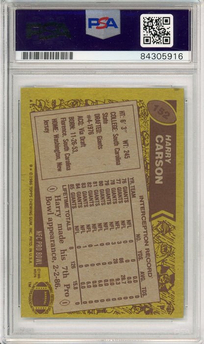 1986 TOPPS FOOTBALL - HARRY CARSON #152 GIANTS HOF AUTOGRAPH PSA/DNA AUTHENTIC AUTO