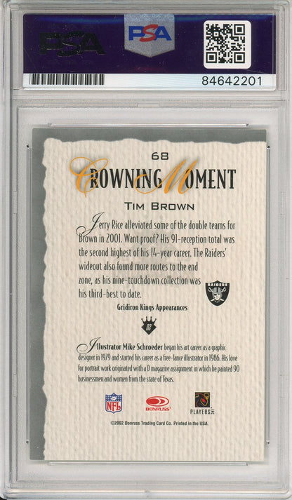 2002 DONRUSS TIM BROWN #68 HOF RAIDERS 9-TIME PRO BOWLER AUTOGRAPH PSA/DNA
