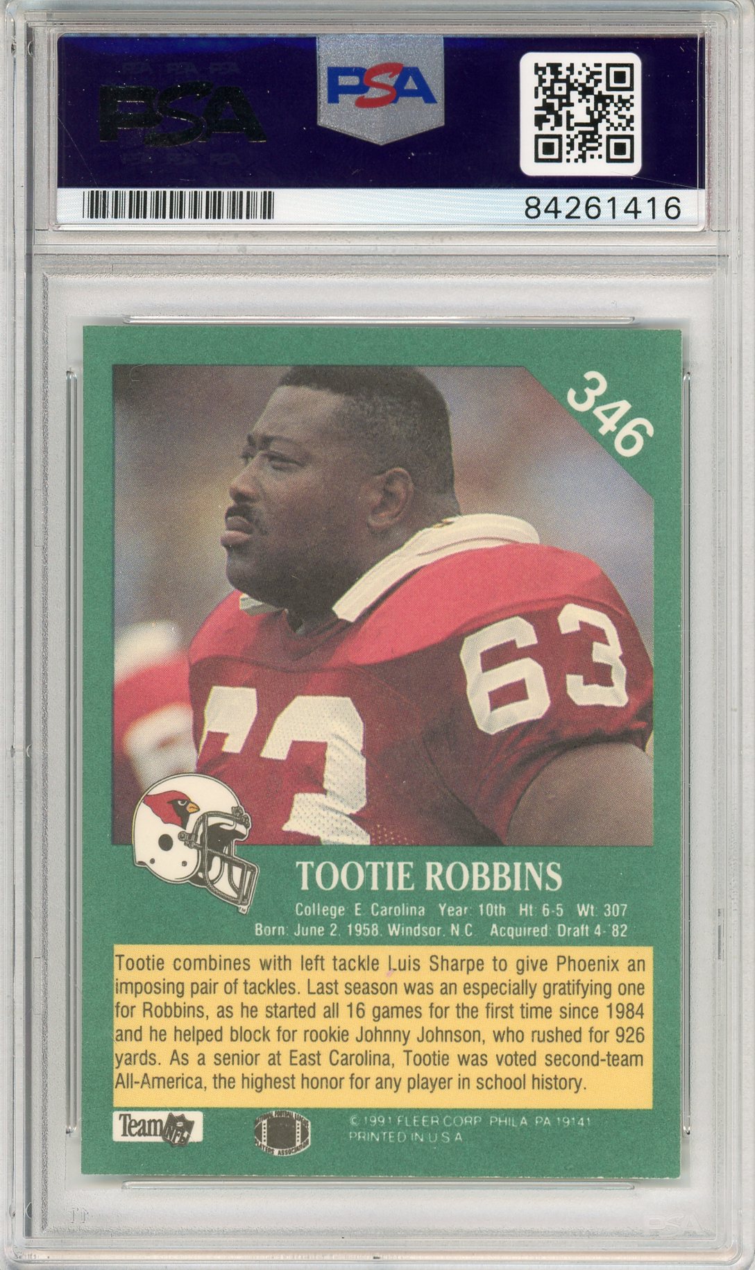 1991 FLEER FOOTBALL - TOOTIE ROBBINS #346 CARDINALS AUTOGRAPH PSA/DNA AUTHENTIC AUTO