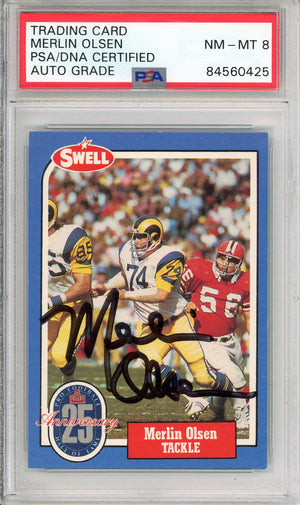 1988 SWELL FOOTBALL - MERLIN OLSEN #94 RAMS HOF AUTOGRAPH PSA/DNA AUTHENTIC AUTO AUTO GRADE NM-MT 8