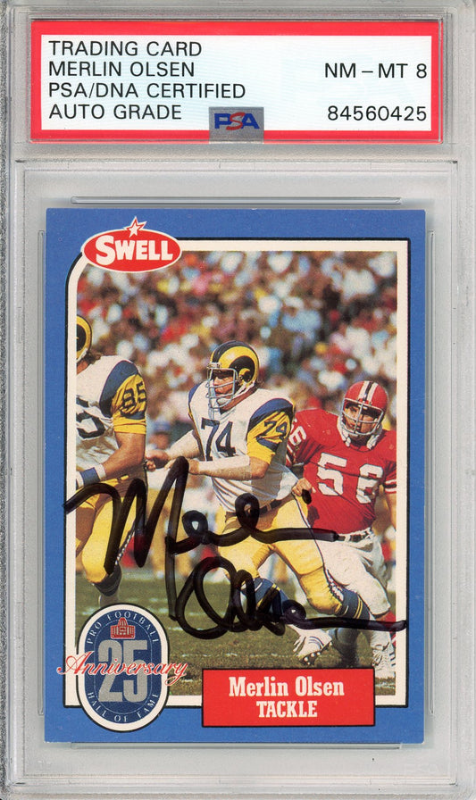 1988 SWELL FOOTBALL - MERLIN OLSEN #94 RAMS HOF AUTOGRAPH PSA/DNA AUTHENTIC AUTO AUTO GRADE NM-MT 8