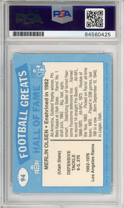1988 SWELL FOOTBALL - MERLIN OLSEN #94 RAMS HOF AUTOGRAPH PSA/DNA AUTHENTIC AUTO AUTO GRADE NM-MT 8