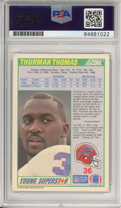 1990 SCORE THURMAN THOMAS #36 HOF BILLS 5-TIME ALL PRO AUTOGRAPH PSA/DNA
