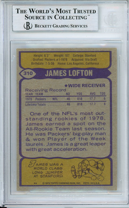 1979 TOPPS JAMES LOFTON #310 PACKERS ROOKIE CARD HALL OF FAME AUTOGRAPH WITH INCRIPTIONS BGS AUTHENTIC