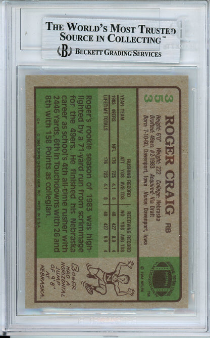 1984 TOPPS ROGER CRAIG #353 ROOKIE CARD 49ERS HALL OF FAME AUTOGRAPH BGS AUTHENTIC
