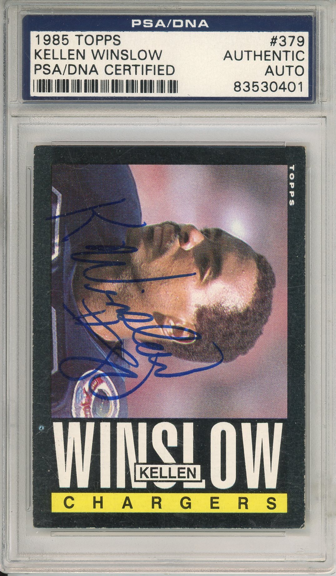 1985 TOPPS KELLEN WINSLOW #379 HOF CHARGERS 4-TIME ALL PRO AUTOGRAPH PSA/DNA