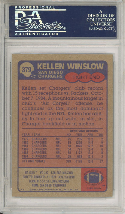 1985 TOPPS KELLEN WINSLOW #379 HOF CHARGERS 4-TIME ALL PRO AUTOGRAPH PSA/DNA