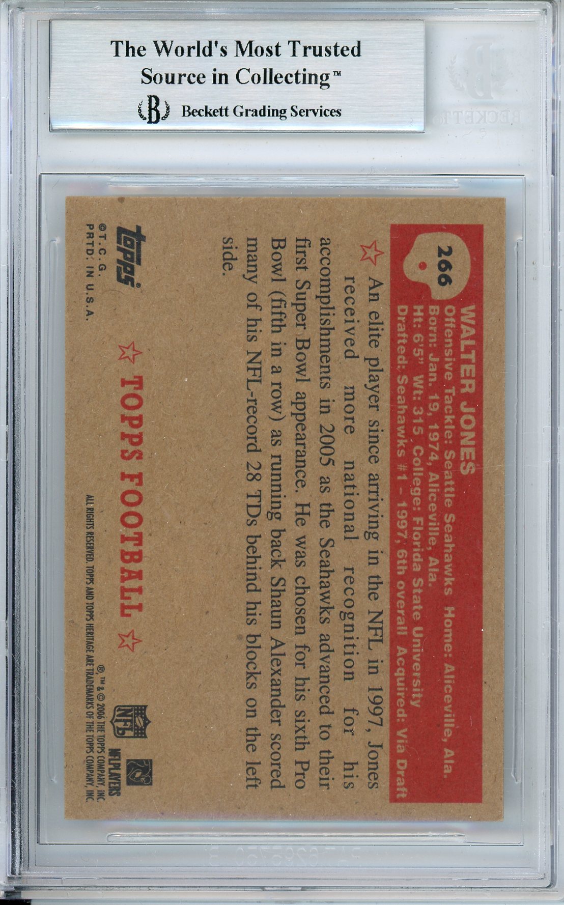 2006 TOPPS HERITAGE WALTER JONES #266 HOF AUTOGRAPHM SEAHAWKS BGS AUTHENTIC