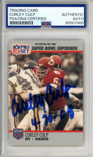 1990 PRO SET NFL ALUMNI CURLEY CULP #82 AUTOGRAPH CHIEFS WITH INSCRIPTION PSA/DNA AUTHENTIC AUTO