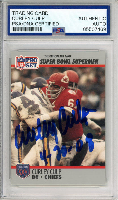 1990 PRO SET NFL ALUMNI CURLEY CULP #82 AUTOGRAPH CHIEFS WITH INSCRIPTION PSA/DNA AUTHENTIC AUTO