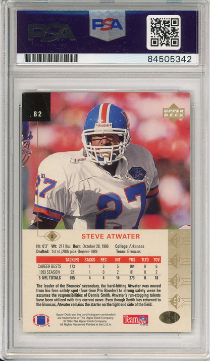 1994 UPPER DECK STEVE ATWATER #82 HOF BRONCOS 2-TIME CHAMP AUTOGRAPH PSA/DNA