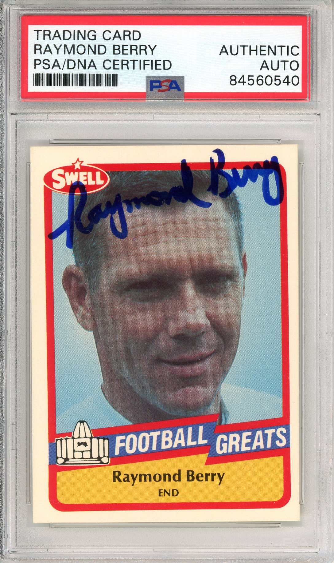 1989 SWELL FOOTBALL RAYMOND BERRY #91 FOOTBALL GREATS AUTOGRAPH PSA/DNA AUTHENTIC AUTO