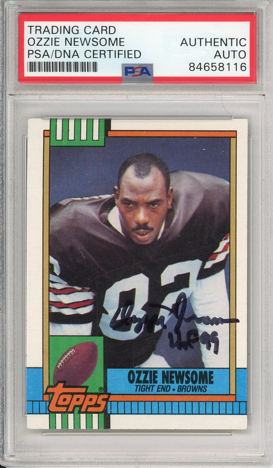 1990 TOPPS OZZIE NEWSOME #168 HOF BROWNS 7-TIME ALL PRO AUTOGRAPH PSA/DNA