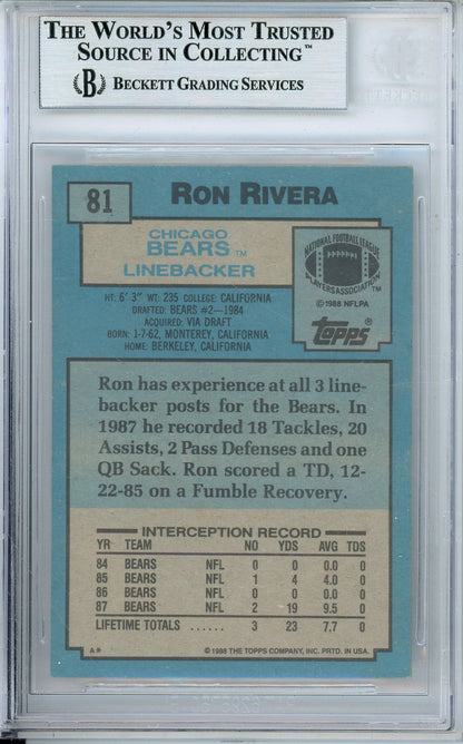 1988 TOPPS FOOTBALL RON RIVERA #81 BEARS AUTOGRAPH BGS AUTHENTIC