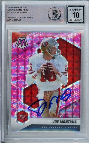 2021 PANINI MOSAIC PINK CAMO JOE MONTANA #174 HOF AUTOGRAPH BECKETT 10 AUTO