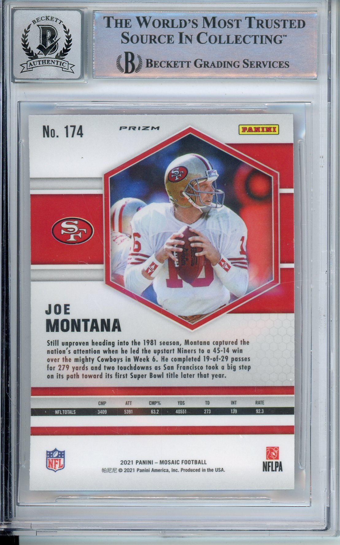 2021 PANINI MOSAIC PINK CAMO JOE MONTANA #174 HOF AUTOGRAPH BECKETT 10 AUTO