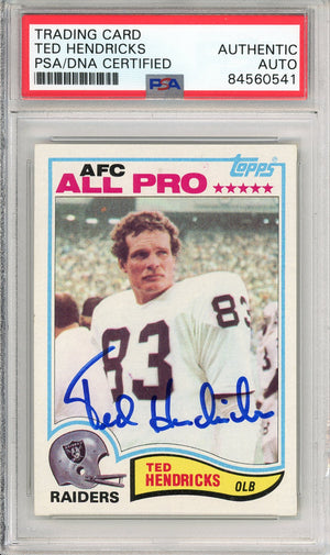 1982 TOPPS FOOTBALL TED HENDRICKS #190 AUTOGRAPHED CARD RAIDERS HOF PSA/DNA AUTHENTIC