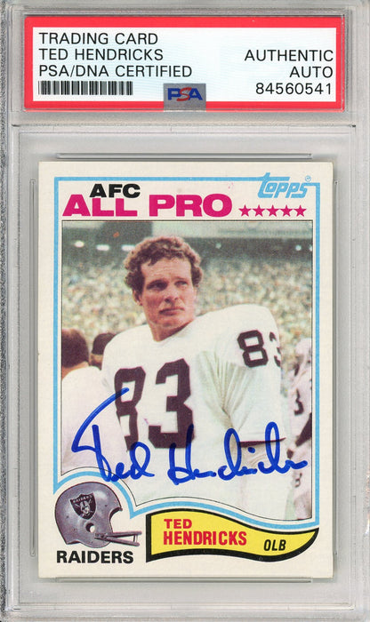 1982 TOPPS FOOTBALL TED HENDRICKS #190 AUTOGRAPHED CARD RAIDERS HOF PSA/DNA AUTHENTIC
