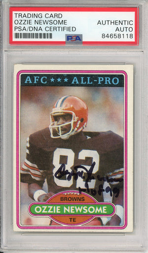 1980 TOPPS OZZIE NEWSOME #110 HOF BROWNS 7-TIME ALL PRO AUTOGRAPH PSA/DNA