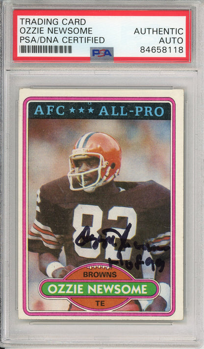 1980 TOPPS OZZIE NEWSOME #110 HOF BROWNS 7-TIME ALL PRO AUTOGRAPH PSA/DNA