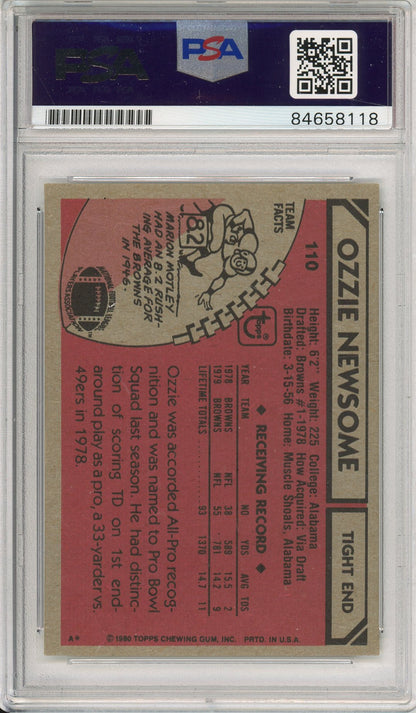 1980 TOPPS OZZIE NEWSOME #110 HOF BROWNS 7-TIME ALL PRO AUTOGRAPH PSA/DNA