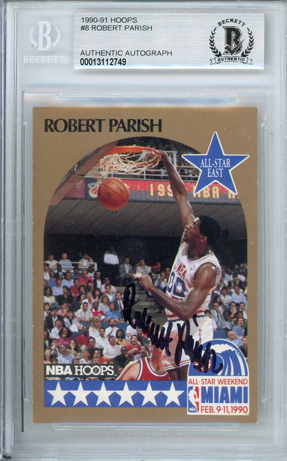 1990-91 NBA HOOPS ROBERT PARISH #8 ALL STAR GAME CELTICS HOF AUTOGRAPH BECKETT AUTHENTIC (749)