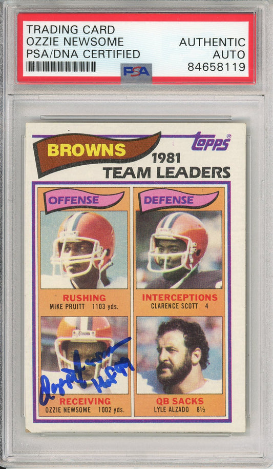 1982 TOPPS OZZIE NEWSOME #55 HOF BROWNS 7-TIME ALL PRO AUTOGRAPH PSA/DNA