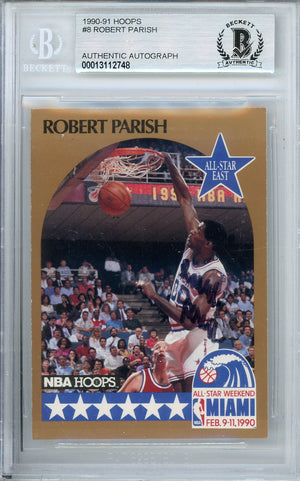 1990-91 NBA HOOPS ROBERT PARISH #8 ALL STAR GAME CELTICS HOF AUTOGRAPH BECKETT AUTHENTIC (748)