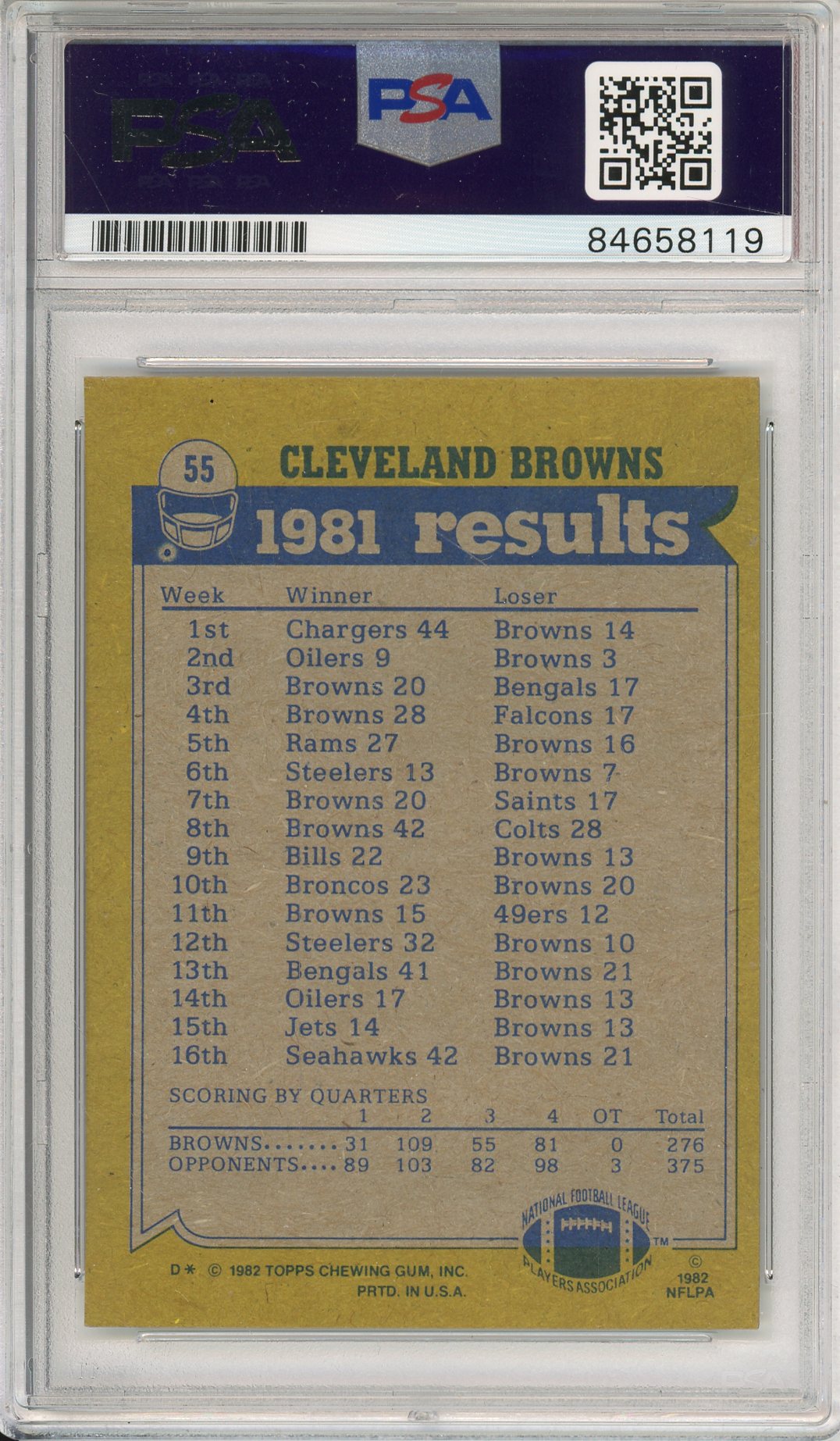 1982 TOPPS OZZIE NEWSOME #55 HOF BROWNS 7-TIME ALL PRO AUTOGRAPH PSA/DNA