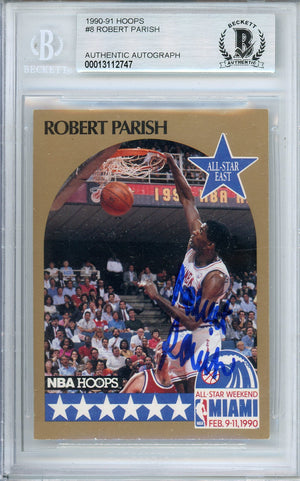 1990-91 NBA HOOPS ROBERT PARISH #8 ALL STAR GAME CELTICS HOF AUTOGRAPH BECKETT AUTHENTIC (747)