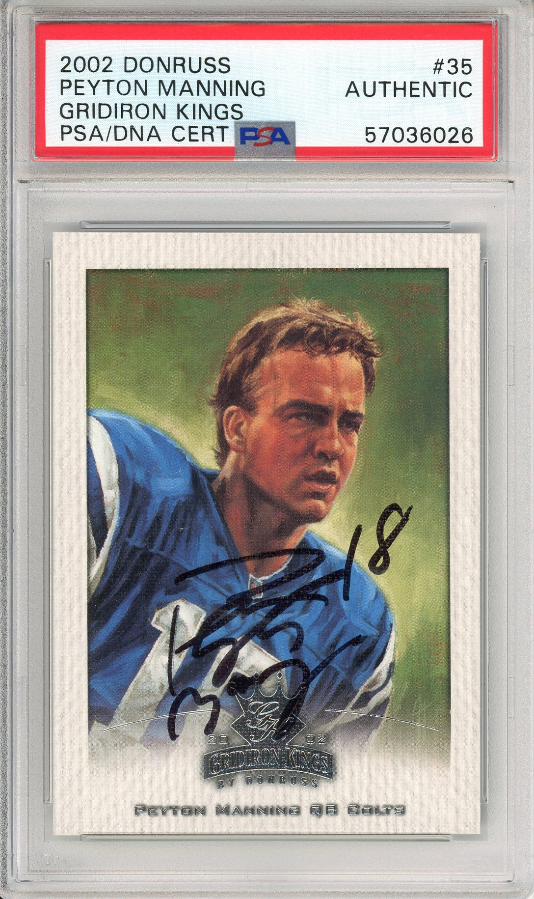 2002 DONRUSS FOOTBALL PEYTON MANNING #35 GRIDIRON KINGS COLTS HOF AUTOGRAPH PSA/DNA