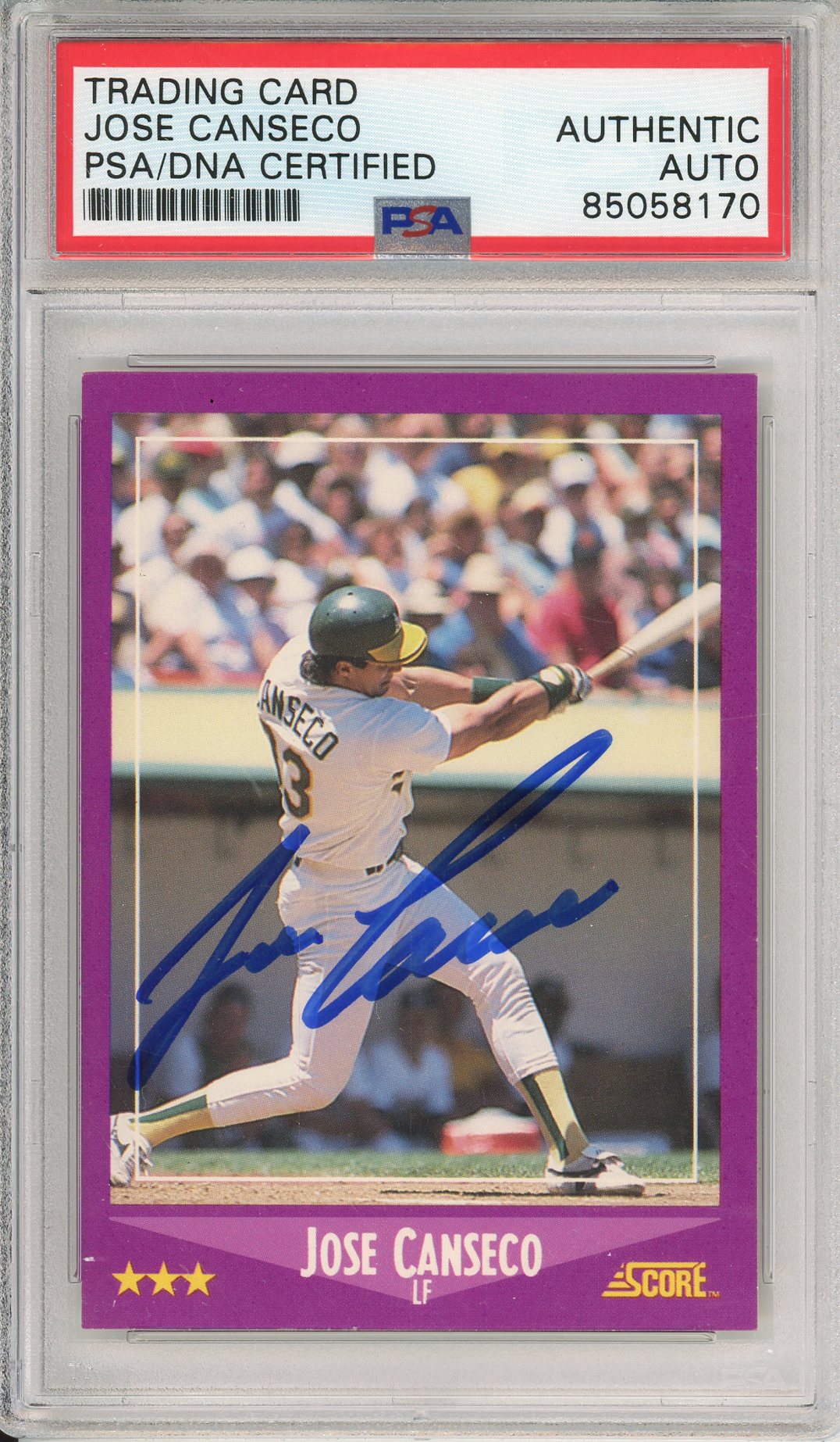 1988 SCORE JOSE CANSECO #45 A'S HOF 2-TIME CHAMP AUTOGRAPH PSA/DNA