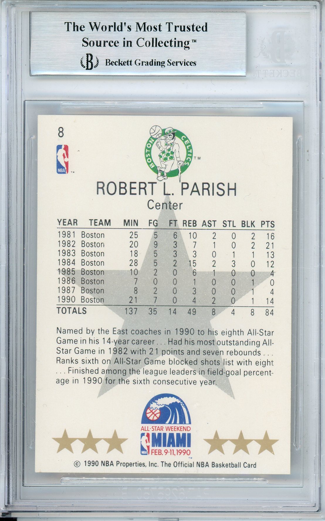 1990-91 NBA HOOPS ROBERT PARISH #8 ALL STAR GAME CELTICS HOF AUTOGRAPH BECKETT AUTHENTIC (747)