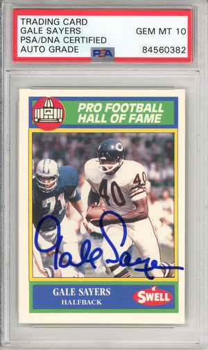 1990 SWELL FOOTBALL GALE SAYERS #102 BEARS HOF AUTOGRAPH PSA/DNA AUTO GRADE GEM MT 10