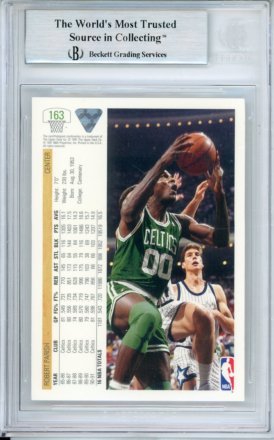 1991-92 UPPER DECK ROBERT PARISH #163 CELTICS HOF AUTOGRAPH BECKETT AUTHENTIC (782)
